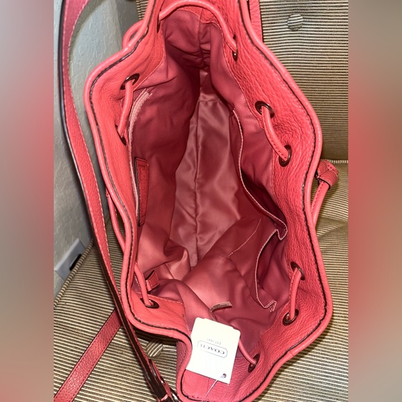NWT COACH Avery Leather Drawstring Bucket Bag in Tea Rose/Coral - Picture 10 of 14